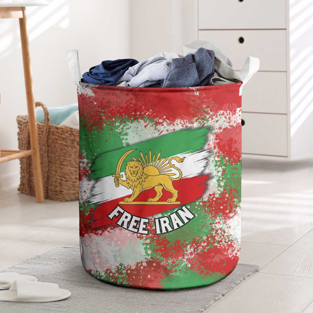 Free Iran Laundry Basket Lion and Sun Emblem Grunge Paint Splash Style