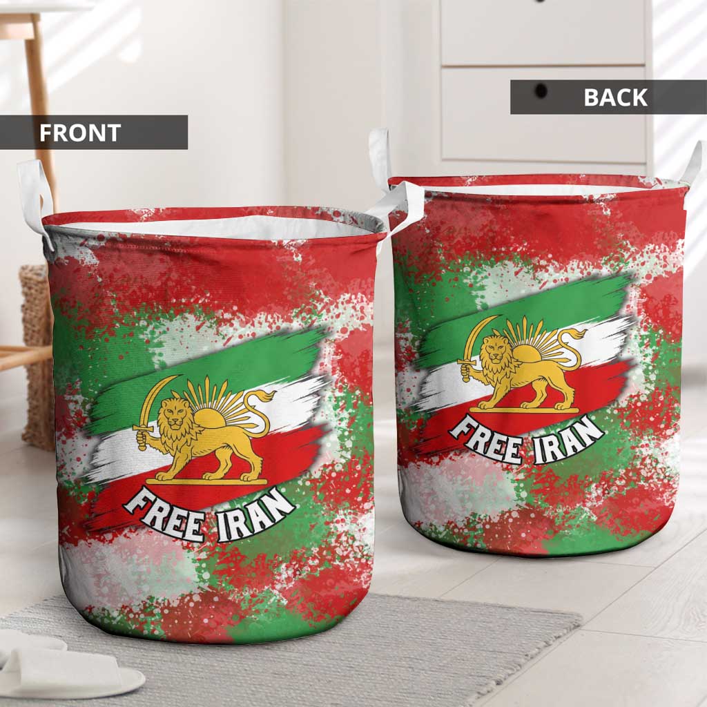 Free Iran Laundry Basket Lion and Sun Emblem Grunge Paint Splash Style