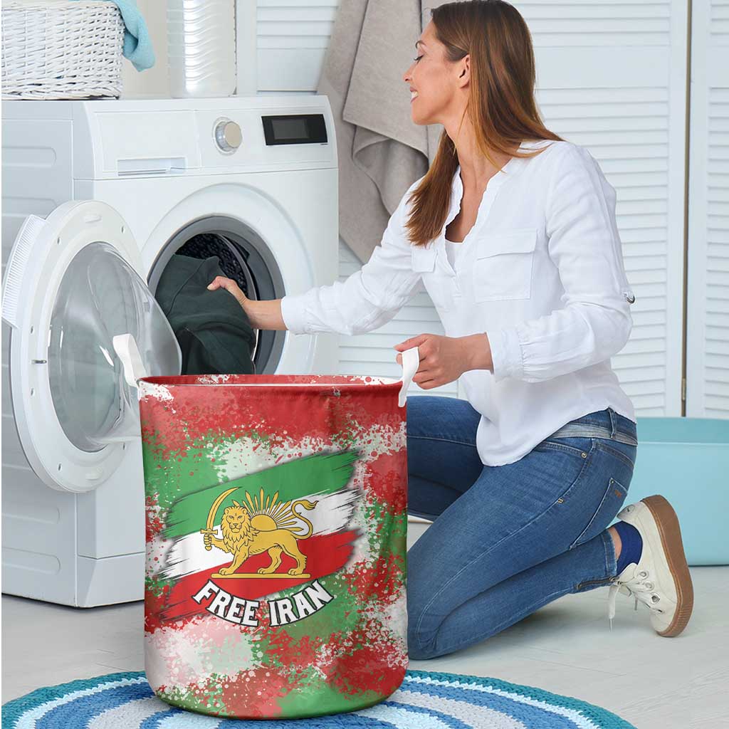 Free Iran Laundry Basket Lion and Sun Emblem Grunge Paint Splash Style