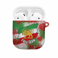 Free Iran AirPods Case Lion and Sun Emblem Grunge Paint Splash Style