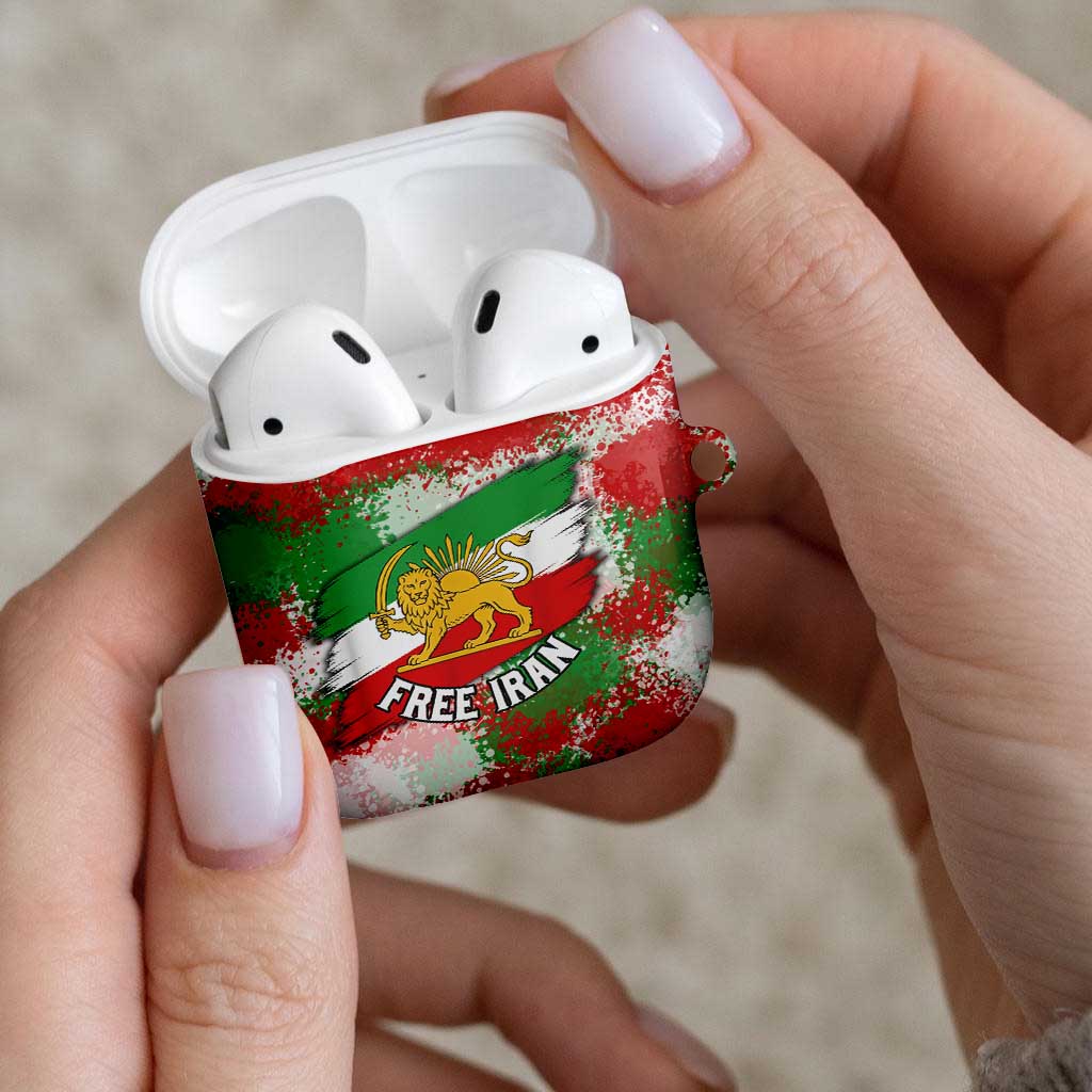 Free Iran AirPods Case Lion and Sun Emblem Grunge Paint Splash Style
