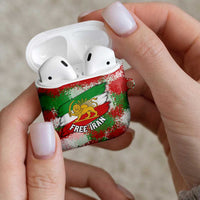 Free Iran AirPods Case Lion and Sun Emblem Grunge Paint Splash Style