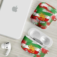 Free Iran AirPods Case Lion and Sun Emblem Grunge Paint Splash Style