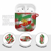 Free Iran AirPods Case Lion and Sun Emblem Grunge Paint Splash Style