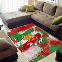 Free Iran Area Rug Lion and Sun Emblem Grunge Paint Splash Style
