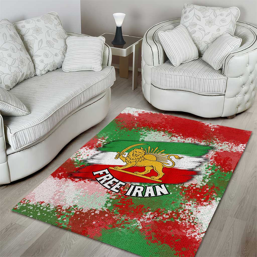 Free Iran Area Rug Lion and Sun Emblem Grunge Paint Splash Style
