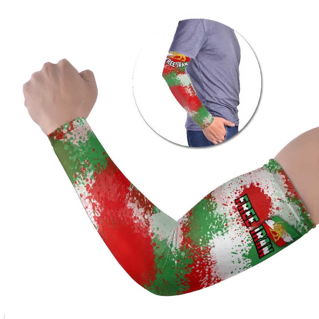 Free Iran Arm Sleeves Lion and Sun Emblem Grunge Paint Splash Style