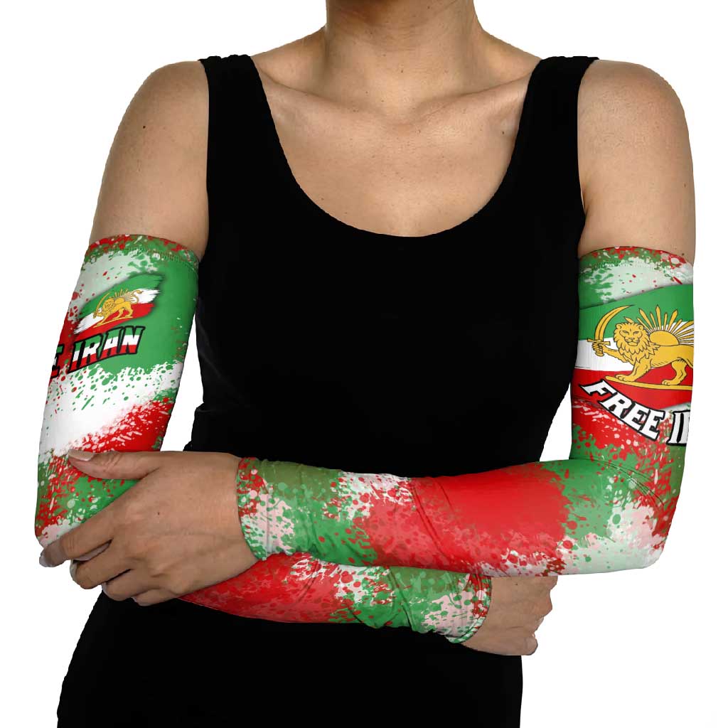 Free Iran Arm Sleeves Lion and Sun Emblem Grunge Paint Splash Style