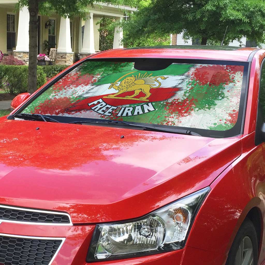 Free Iran Auto Sun Shade Lion and Sun Emblem Grunge Paint Splash Style