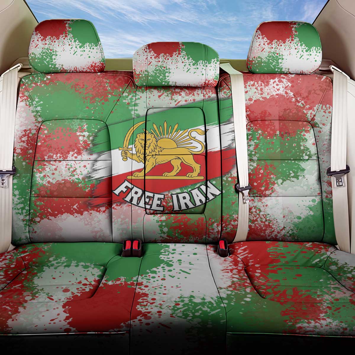 Free Iran Back Car Seat Cover Lion and Sun Emblem Grunge Paint Splash Style