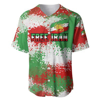 Free Iran Baseball Jersey Lion and Sun Emblem Grunge Paint Splash Style
