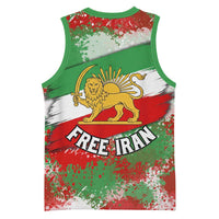Free Iran Basketball Jersey Lion and Sun Emblem Grunge Paint Splash Style