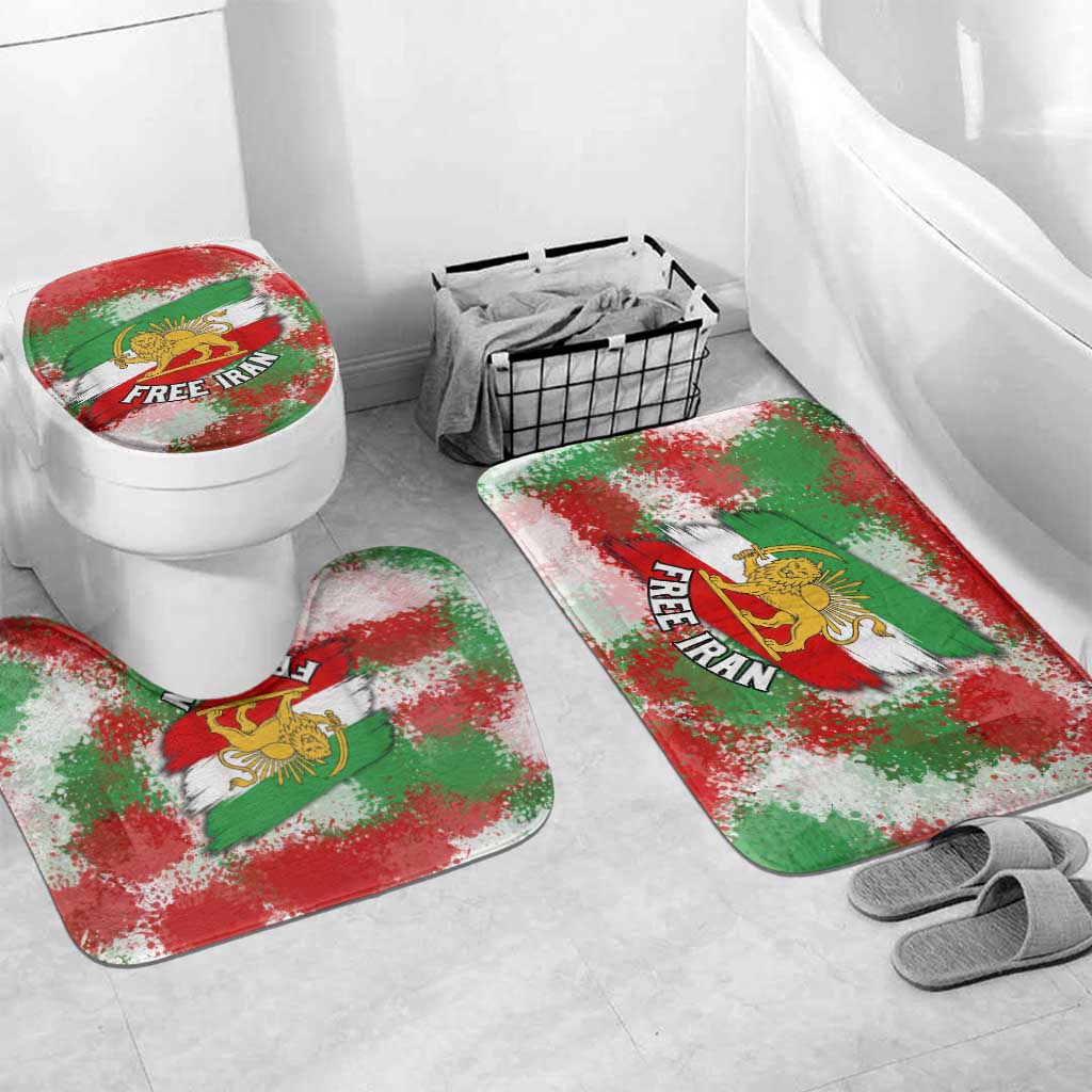 Free Iran Bathroom Set Lion and Sun Emblem Grunge Paint Splash Style