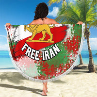 Free Iran Beach Blanket Lion and Sun Emblem Grunge Paint Splash Style