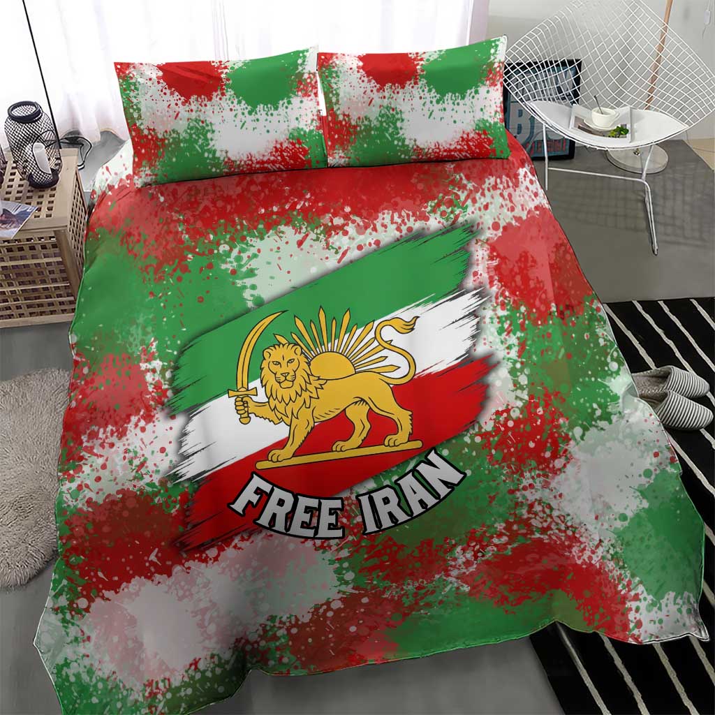 Free Iran Bedding Set Lion and Sun Emblem Grunge Paint Splash Style