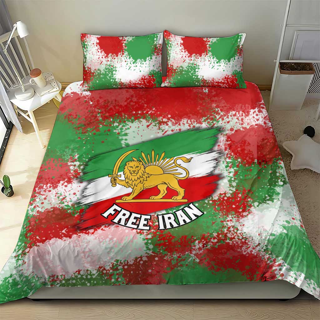 Free Iran Bedding Set Lion and Sun Emblem Grunge Paint Splash Style