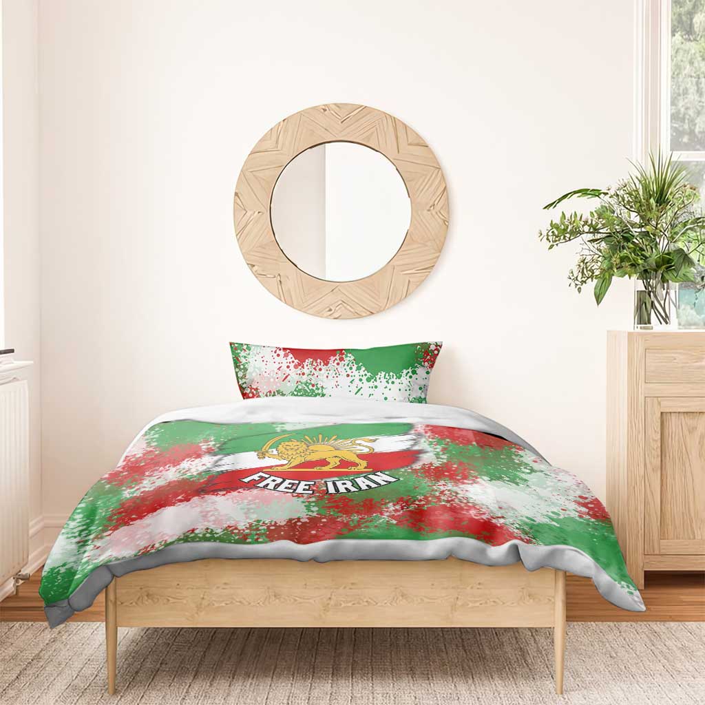 Free Iran Bedding Set Lion and Sun Emblem Grunge Paint Splash Style
