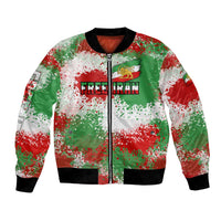Free Iran Bomber Jacket Lion and Sun Emblem Grunge Paint Splash Style
