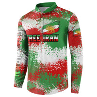 Free Iran Button Sweatshirt Lion and Sun Emblem Grunge Paint Splash Style
