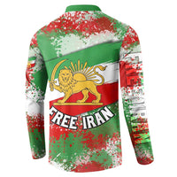 Free Iran Button Sweatshirt Lion and Sun Emblem Grunge Paint Splash Style