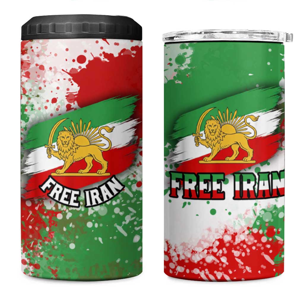 Free Iran 4 in 1 Can Cooler Tumbler Lion and Sun Emblem Grunge Paint Splash Style