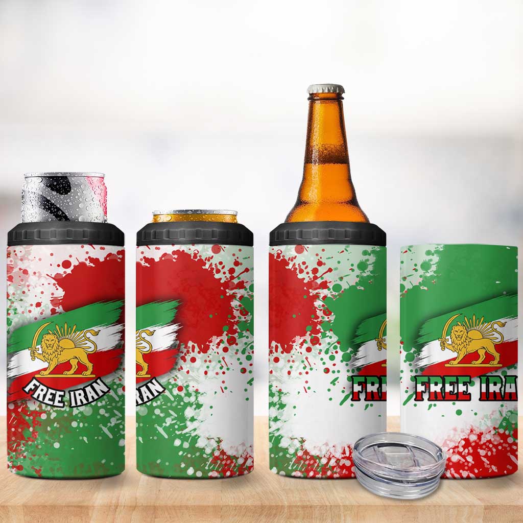 Free Iran 4 in 1 Can Cooler Tumbler Lion and Sun Emblem Grunge Paint Splash Style