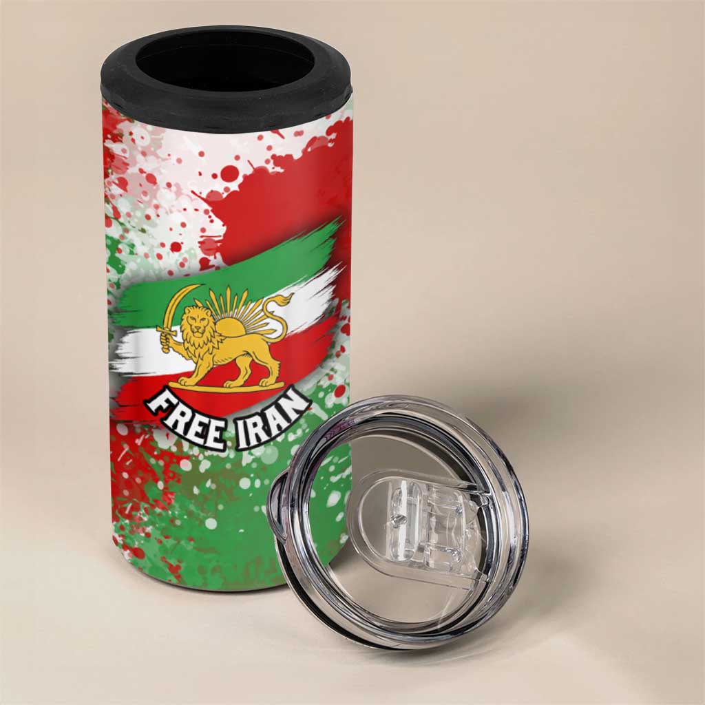 Free Iran 4 in 1 Can Cooler Tumbler Lion and Sun Emblem Grunge Paint Splash Style