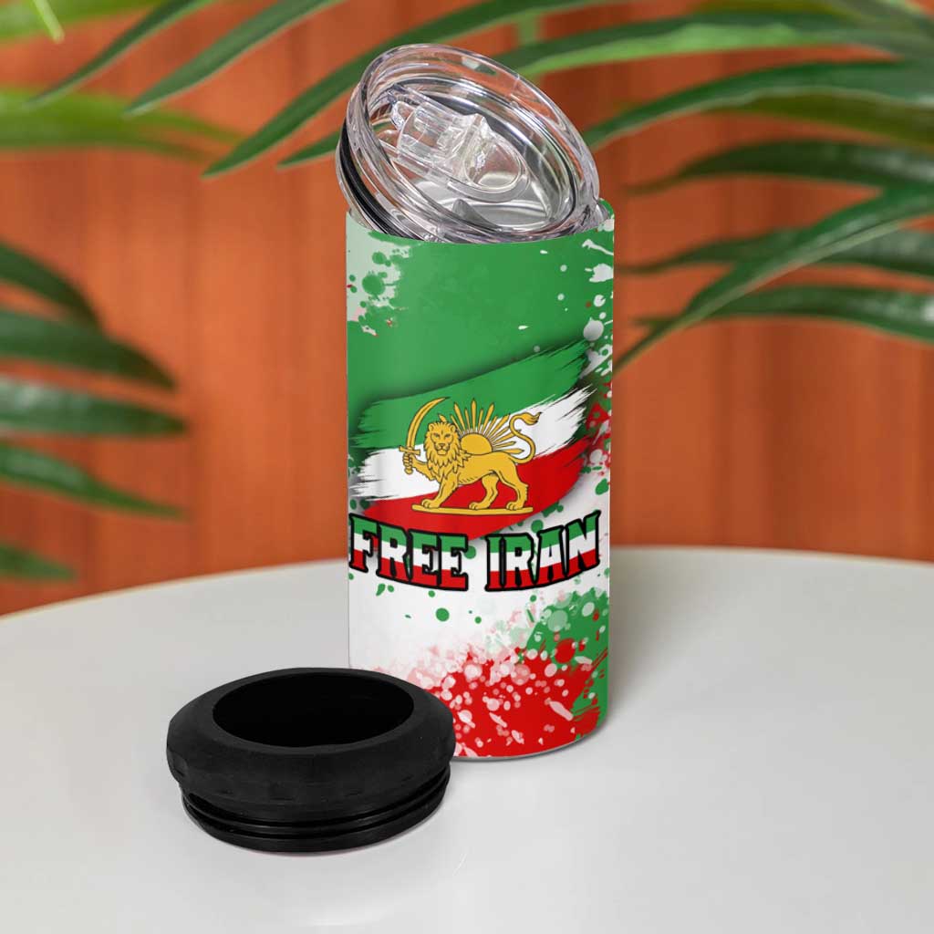 Free Iran 4 in 1 Can Cooler Tumbler Lion and Sun Emblem Grunge Paint Splash Style