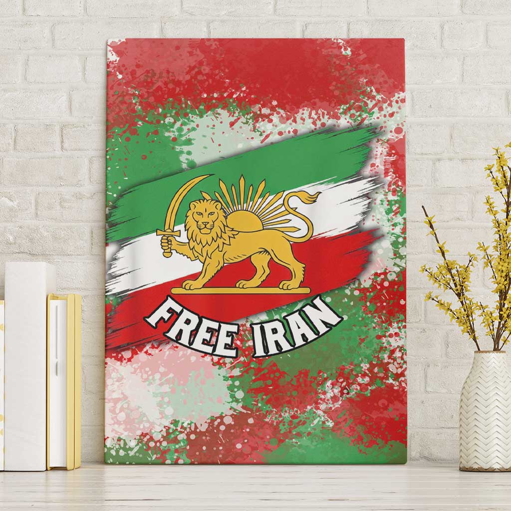 Free Iran Canvas Wall Art Lion and Sun Emblem Grunge Paint Splash Style
