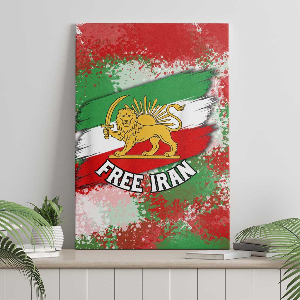 Free Iran Canvas Wall Art Lion and Sun Emblem Grunge Paint Splash Style
