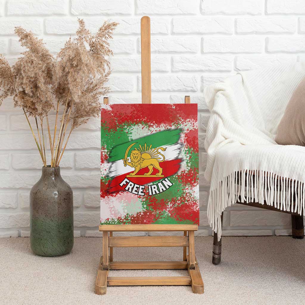 Free Iran Canvas Wall Art Lion and Sun Emblem Grunge Paint Splash Style