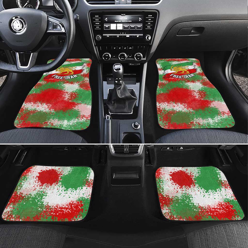 Free Iran Car Mats Lion and Sun Emblem Grunge Paint Splash Style
