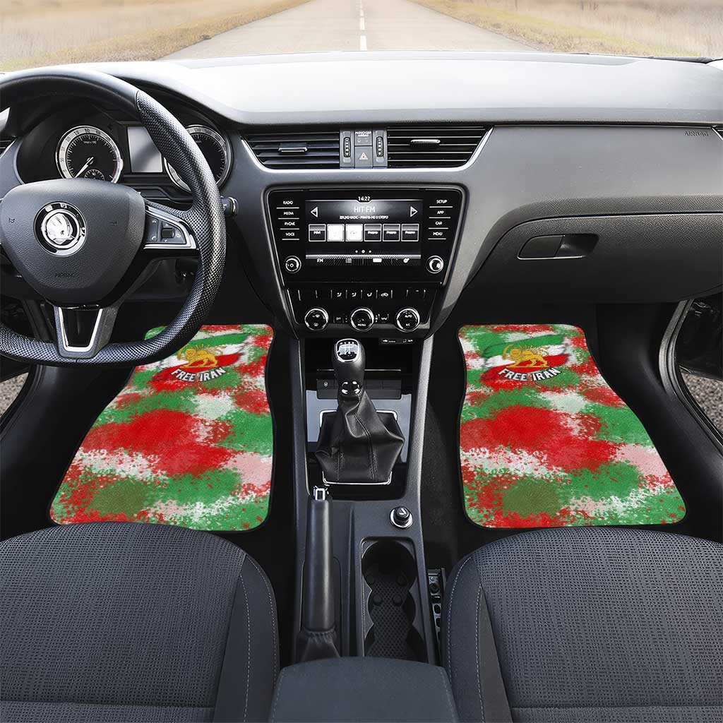 Free Iran Car Mats Lion and Sun Emblem Grunge Paint Splash Style