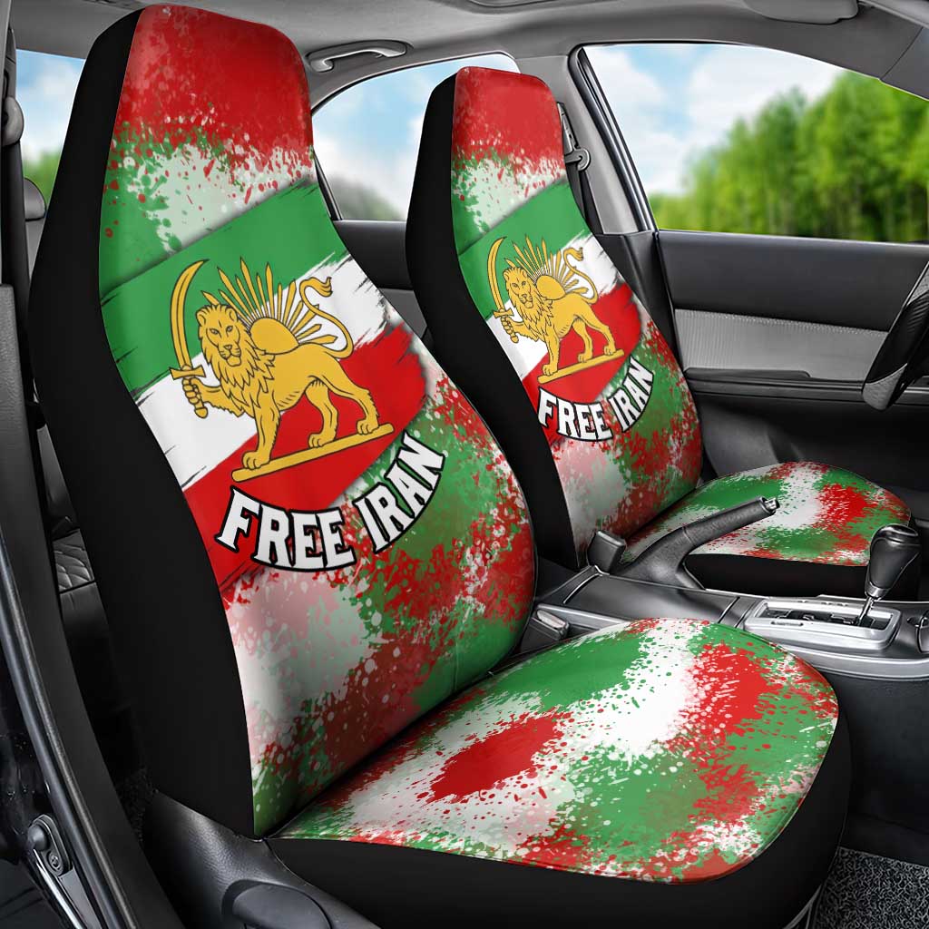 Free Iran Car Seat Cover Lion and Sun Emblem Grunge Paint Splash Style