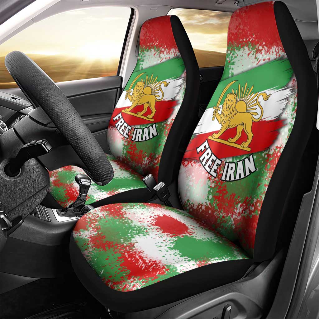 Free Iran Car Seat Cover Lion and Sun Emblem Grunge Paint Splash Style