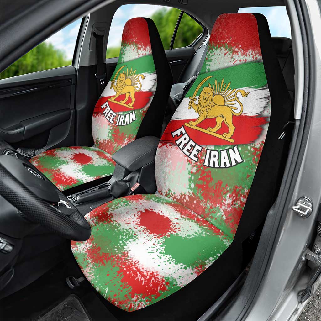 Free Iran Car Seat Cover Lion and Sun Emblem Grunge Paint Splash Style