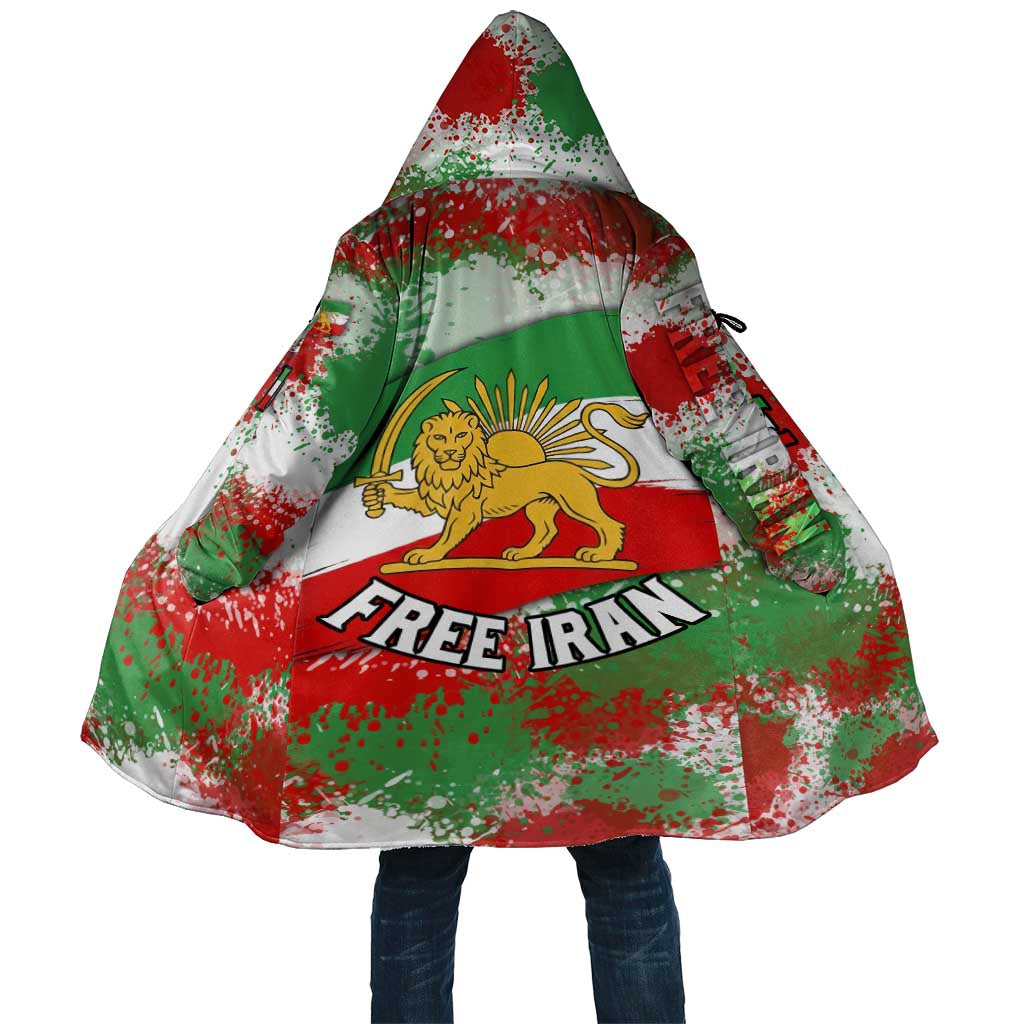 Free Iran Cloak Lion and Sun Emblem Grunge Paint Splash Style