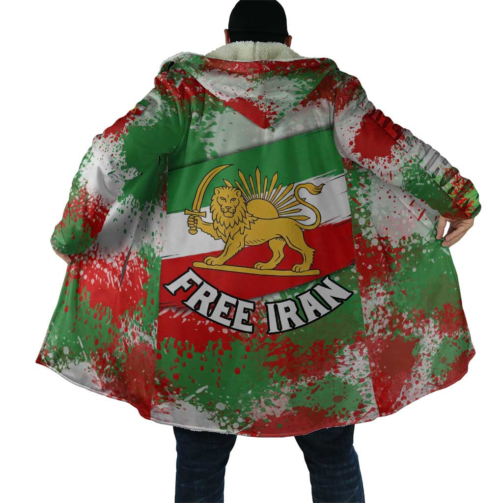 Free Iran Cloak Lion and Sun Emblem Grunge Paint Splash Style