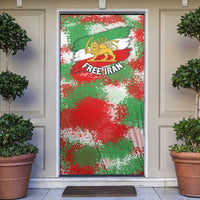 Free Iran Door Cover Lion and Sun Emblem Grunge Paint Splash Style