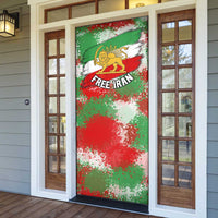 Free Iran Door Cover Lion and Sun Emblem Grunge Paint Splash Style
