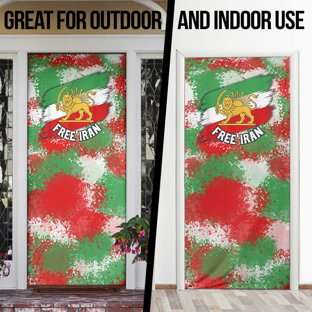 Free Iran Door Cover Lion and Sun Emblem Grunge Paint Splash Style