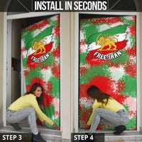 Free Iran Door Cover Lion and Sun Emblem Grunge Paint Splash Style