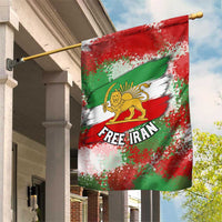 Free Iran Garden Flag Lion and Sun Emblem Grunge Paint Splash Style