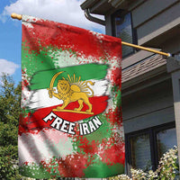 Free Iran Garden Flag Lion and Sun Emblem Grunge Paint Splash Style