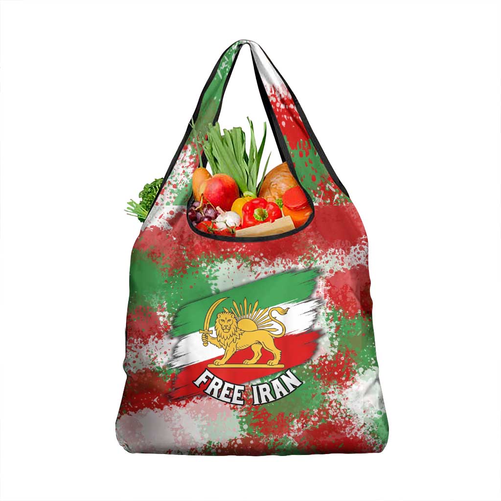 Free Iran Grocery Bag Lion and Sun Emblem Grunge Paint Splash Style