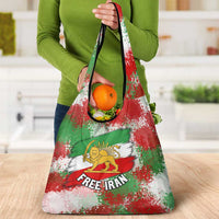 Free Iran Grocery Bag Lion and Sun Emblem Grunge Paint Splash Style