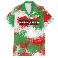 Free Iran Hawaiian Shirt Lion and Sun Emblem Grunge Paint Splash Style