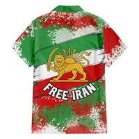 Free Iran Hawaiian Shirt Lion and Sun Emblem Grunge Paint Splash Style
