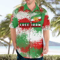 Free Iran Hawaiian Shirt Lion and Sun Emblem Grunge Paint Splash Style