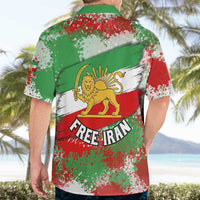 Free Iran Hawaiian Shirt Lion and Sun Emblem Grunge Paint Splash Style